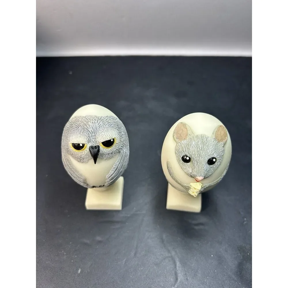 Hand Painted  Egg Shaped Owl And Mouse Figurines Vtg EGGCENTRICS by Bristar‎
